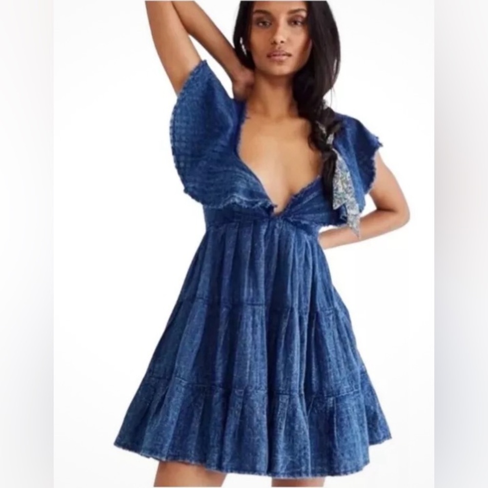 free people v neck flutter sleeve mini dress in medium